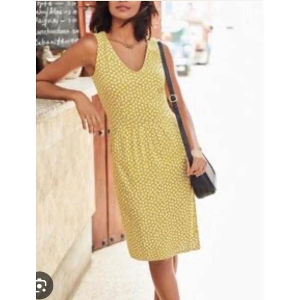 Boden Melinda Yellow V-Neck Jersey Dress Sleeveless Cotton Modal Pockets US 14L